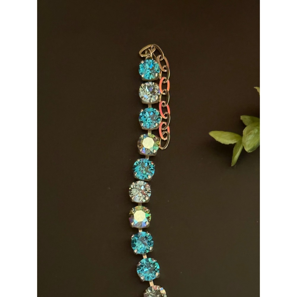 Blue Crystal Tennis Bracelet Silver Tone Adjustable 7-9 Inch Aurora Borealis - Picture 8 of 10